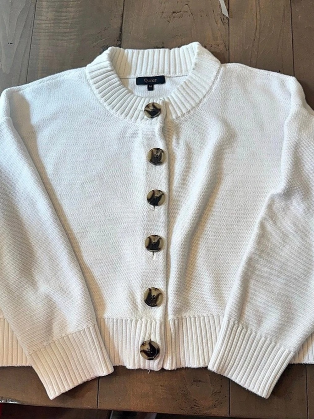 Quince Size Medium 100% Cotton Cropped Cardigan Ivory